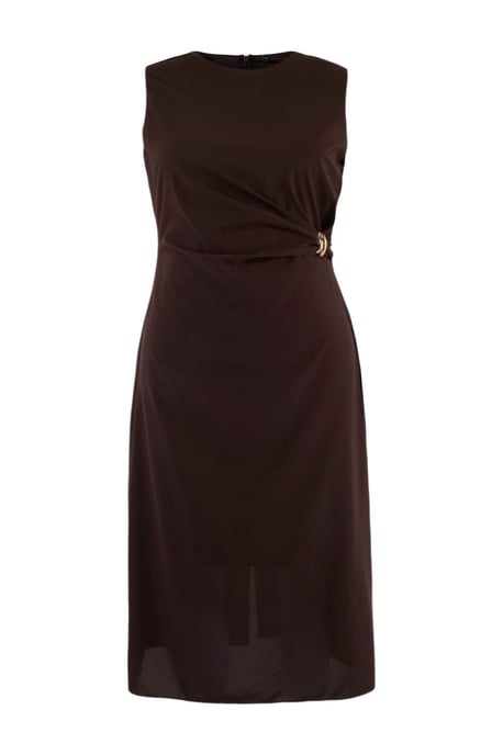 Trendyol Curve Dam Brun Enfärgad Maxi Ärmlös Casual A-linje Plus size Klänning - Image 3