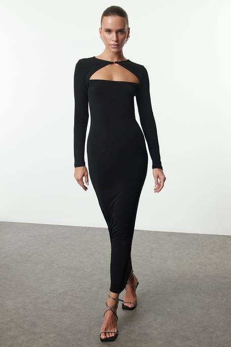 TRENDYOLMİLLA Dam Svart Enfärgad Maxi Lång Elegant/Kväll Bodycon Klänningar - Image 1