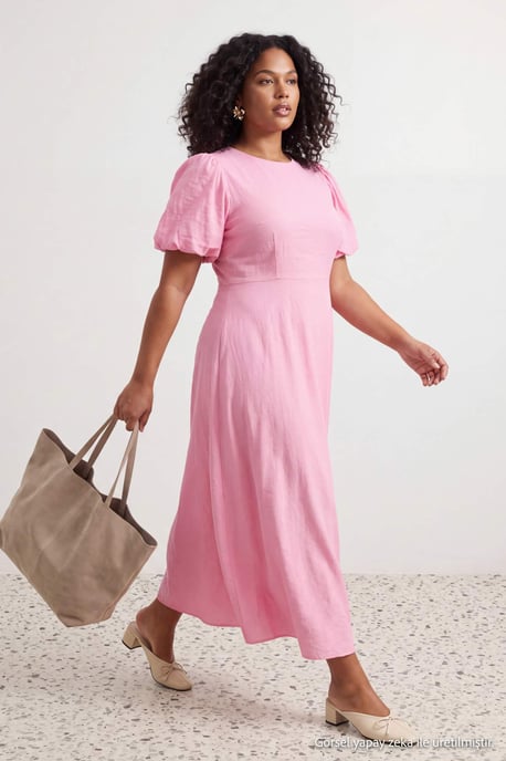 Trendyol Curve Dam Rosa Enfärgad Maxi Kort A-linje Plus size Klänning - Image 2