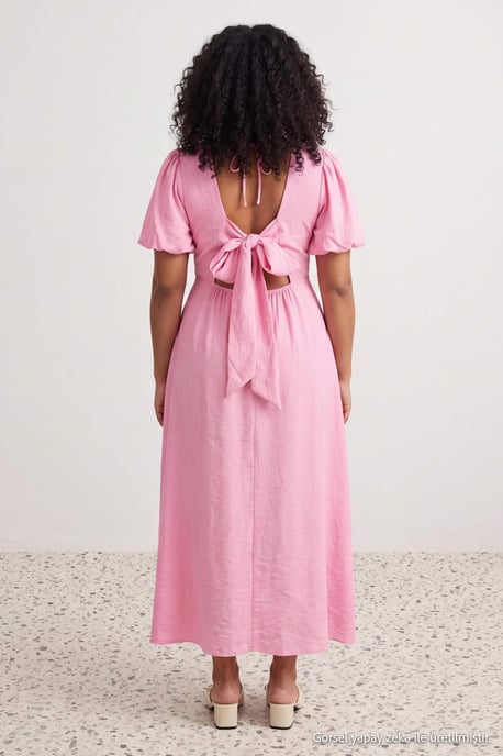 Trendyol Curve Dam Rosa Enfärgad Maxi Kort A-linje Plus size Klänning - Image 3