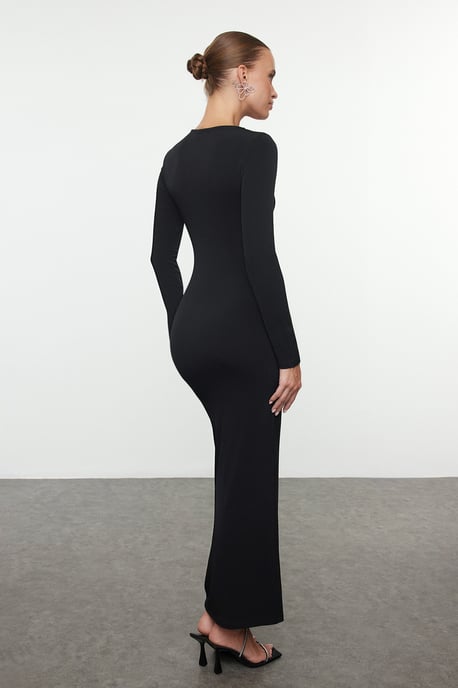 TRENDYOLMİLLA Dam Svart Enfärgad Maxi Lång Elegant/Kväll Bodycon Klänningar - Image 4