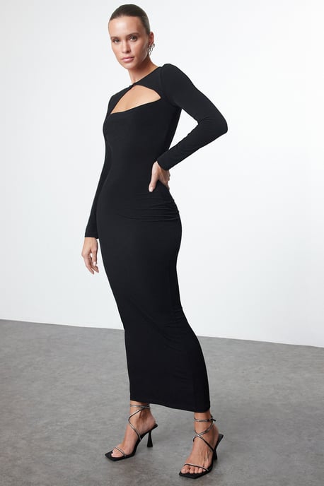 TRENDYOLMİLLA Dam Svart Enfärgad Maxi Lång Elegant/Kväll Bodycon Klänningar - Image 5