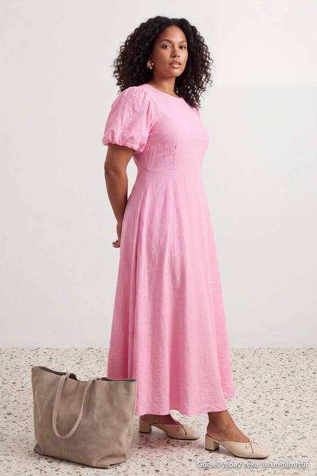 Trendyol Curve Dam Rosa Enfärgad Maxi Kort A-linje Plus size Klänning - Image 6