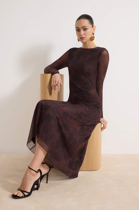 TRENDYOLMİLLA Dames Bruin Bloemen Maxi Lang Casual A-lijn Jurken - Image 1