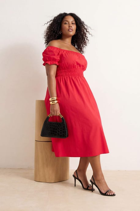 Trendyol Curve Dam Röd Enfärgad Maxi Kort Casual A-linje Plus size Klänning - Image 2