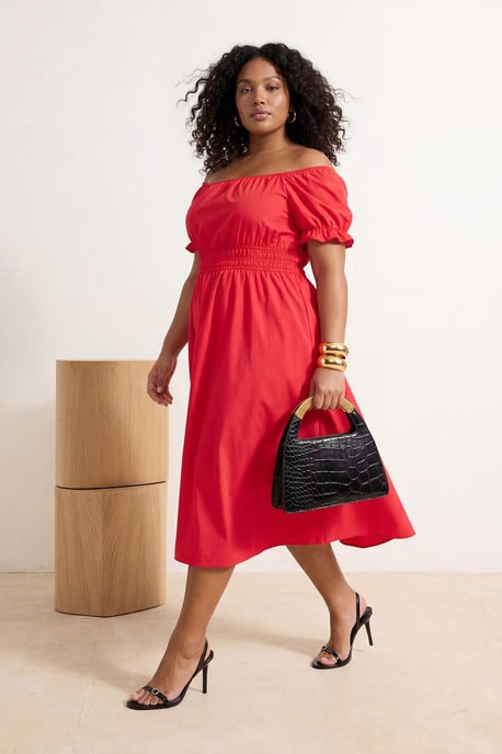 Trendyol Curve Dam Röd Enfärgad Maxi Kort Casual A-linje Plus size Klänning - Image 3