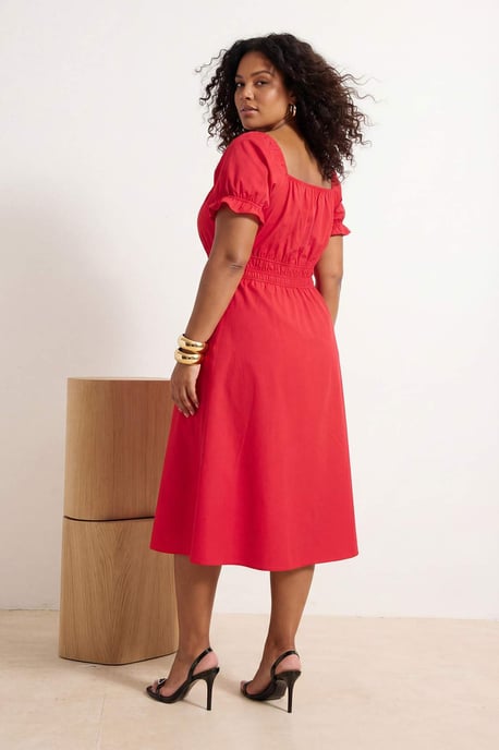 Trendyol Curve Dam Röd Enfärgad Maxi Kort Casual A-linje Plus size Klänning - Image 4