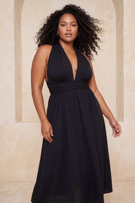 Trendyol Curve Dam Svart Enfärgad Maxi Ärmlös Strandkläder A-linje Plus size Klänning - Image 3