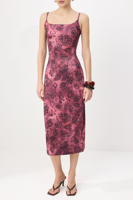 TRENDYOLMİLLA Women's Purple Floral Maxi Sleeveless Bodycon Dresses - Image 2