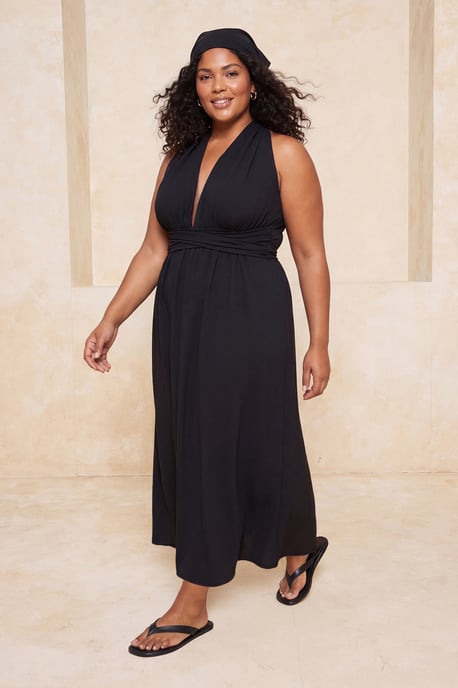 Trendyol Curve Dam Svart Enfärgad Maxi Ärmlös Strandkläder A-linje Plus size Klänning - Image 4