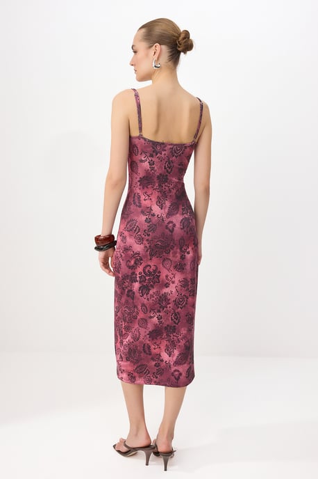 TRENDYOLMİLLA Women's Purple Floral Maxi Sleeveless Bodycon Dresses - Image 3