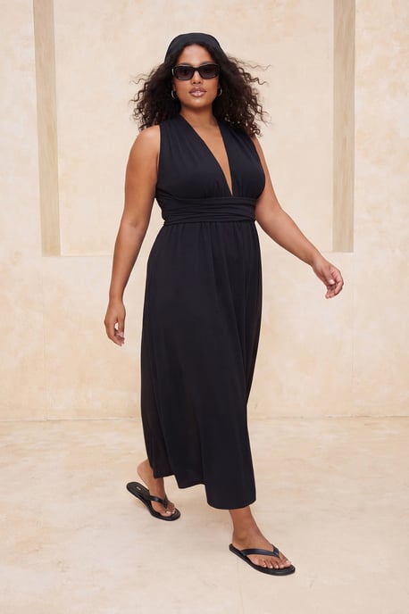 Trendyol Curve Dam Svart Enfärgad Maxi Ärmlös Strandkläder A-linje Plus size Klänning - Image 6