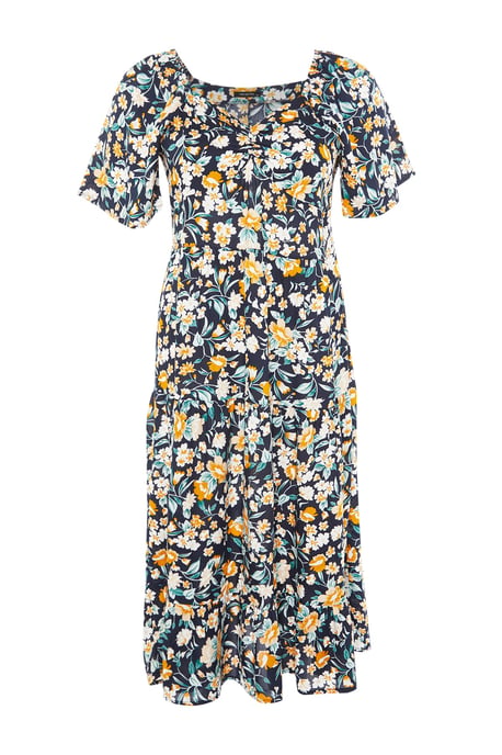 Trendyol Curve Dam Mörkblå Blommig Maxi Trekvartsärm Casual A-linje Plus size Klänning - Image 5