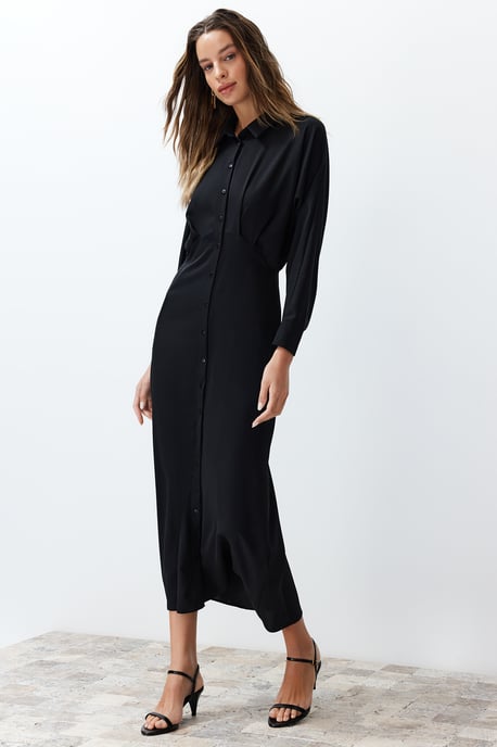 Trendyol Modest Dames Zwart Effen Maxi Lang Casual Blousejurk Modest Jurken - Image 2