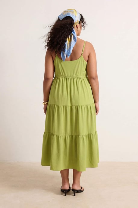 Trendyol Curve Dam Grön Enfärgad Maxi Ärmlös Casual A-linje Plus size Klänning - Image 2