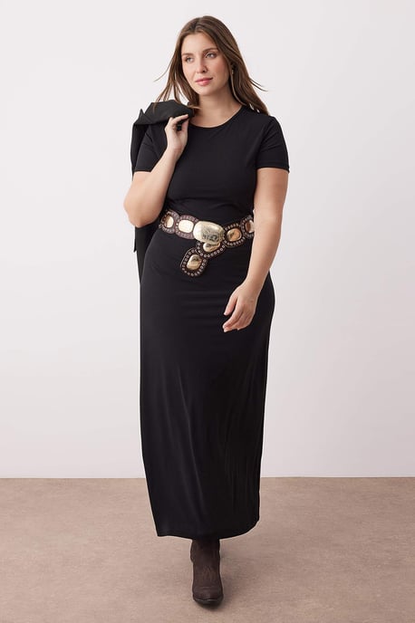 Trendyol Curve Dam Svart Enfärgad Maxi Kort Kväll / Vardag A-linje Plus size Klänning - Image 1