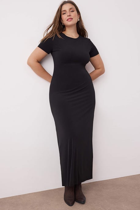 Trendyol Curve Dam Svart Enfärgad Maxi Kort Kväll / Vardag A-linje Plus size Klänning - Image 6