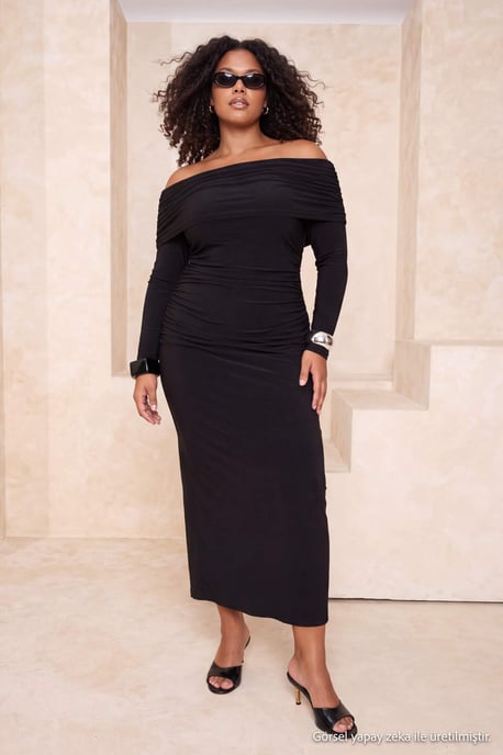 Trendyol Curve Dam Svart Enfärgad Maxi Lång Elegant/Kväll A-linje Plus size Klänning - Image 6
