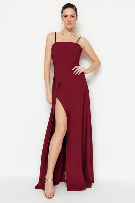 TRENDYOLMİLLA Women's Purple Plain Maxi Sleeveless Graduation / Prom A-line Evening & Prom Dress - Image 2