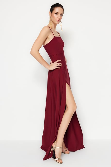 TRENDYOLMİLLA Women's Purple Plain Maxi Sleeveless Graduation / Prom A-line Evening & Prom Dress - Image 4