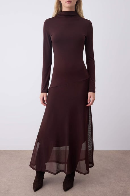 TRENDYOLMİLLA Women's Brown Plain Maxi Long Evening / Daily A-line Dresses - Image 2