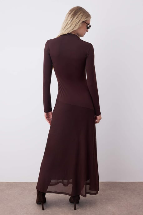 TRENDYOLMİLLA Women's Brown Plain Maxi Long Evening / Daily A-line Dresses - Image 3