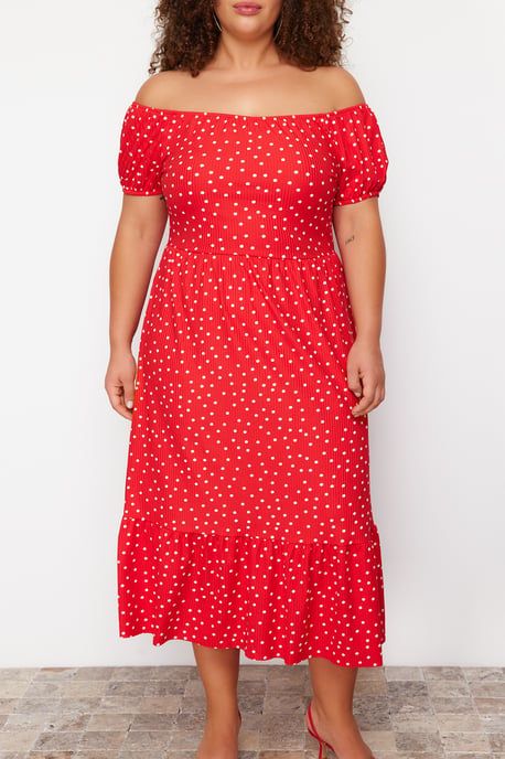 Trendyol Curve Dam Röd Blommig Maxi Kort Elegant/Kväll A-linje Plus size Klänning - Image 3