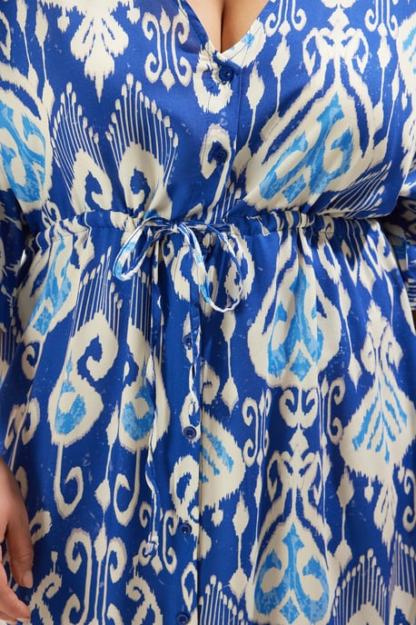 Trendyol Curve Dam Blå Etniskt mönster Maxi Kort Strandkläder A-linje Plus size Klänning - Image 3