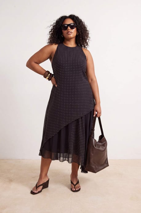 Trendyol Curve Dam Brun Prickig Maxi Ärmlös A-linje Plus size Klänning - Image 2