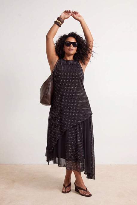 Trendyol Curve Dam Brun Prickig Maxi Ärmlös A-linje Plus size Klänning - Image 6