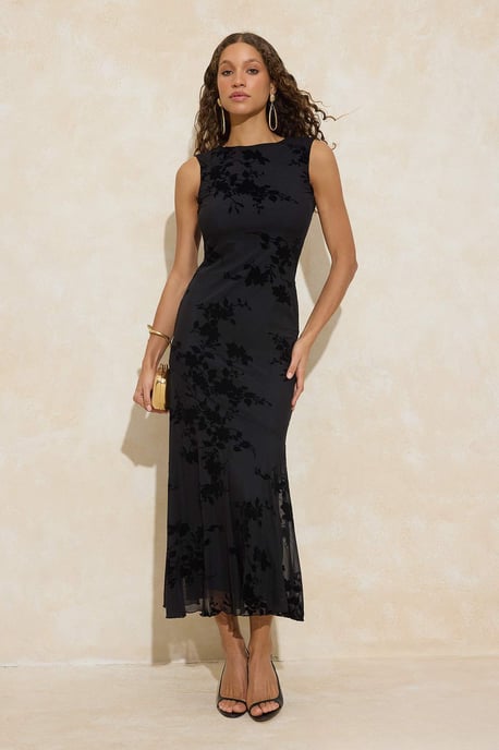 TRENDYOLMİLLA Dames Zwart Bloemen Maxi Mouwloos Stijlvol/Avond Zeemeermin Jurken - Image 1