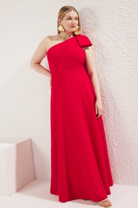 Trendyol Curve Dam Röd Enfärgad Maxi Ärmlös Elegant/Kväll A-linje Plus size Klänning - Image 6