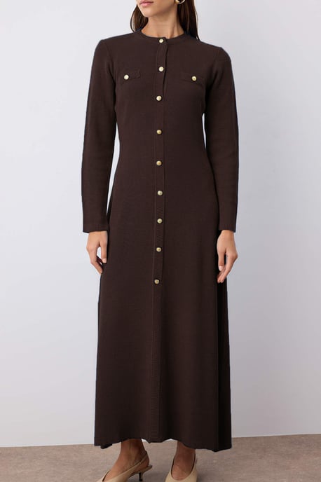 Trendyol Modest Dames Bruin Effen Maxi Lang Casual A-lijn Modest Jurken - Image 2
