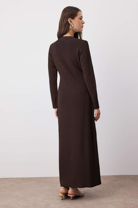 Trendyol Modest Dames Bruin Effen Maxi Lang Casual A-lijn Modest Jurken - Image 3