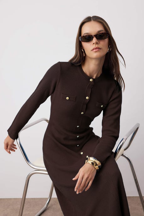 Trendyol Modest Dames Bruin Effen Maxi Lang Casual A-lijn Modest Jurken - Image 6