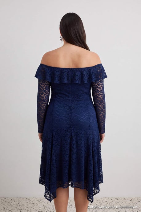 Trendyol Curve Dam Mörkblå Enfärgad Maxi Lång A-linje Plus size Klänning - Image 2