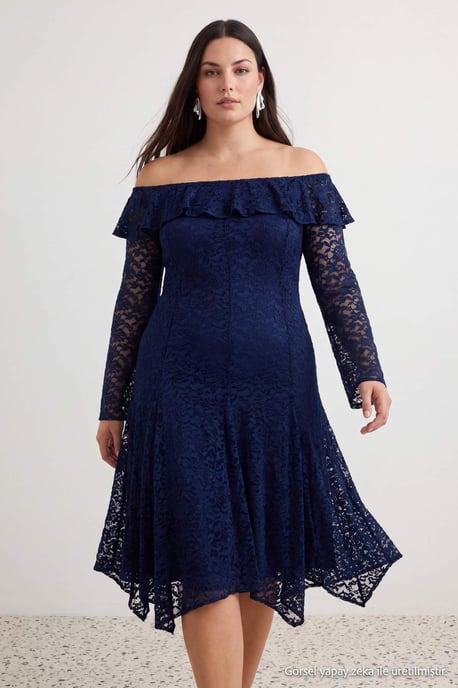 Trendyol Curve Dam Mörkblå Enfärgad Maxi Lång A-linje Plus size Klänning - Image 6