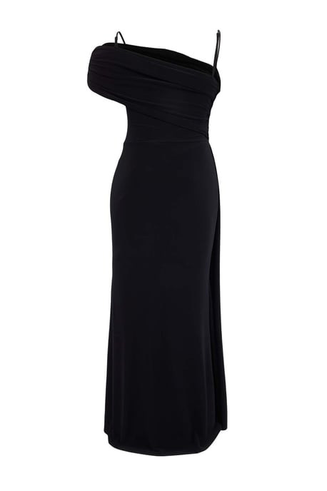 Trendyol Curve Dam Svart Enfärgad Maxi Ärmlös Casual Rak Plus size Klänning - Image 5