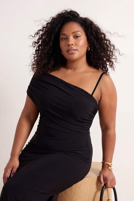 Trendyol Curve Dam Svart Enfärgad Maxi Ärmlös Casual Rak Plus size Klänning - Image 6