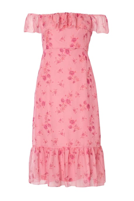 Trendyol Curve Dam Rosa Blommig Maxi Kort Casual A-linje Plus size Klänning - Image 3