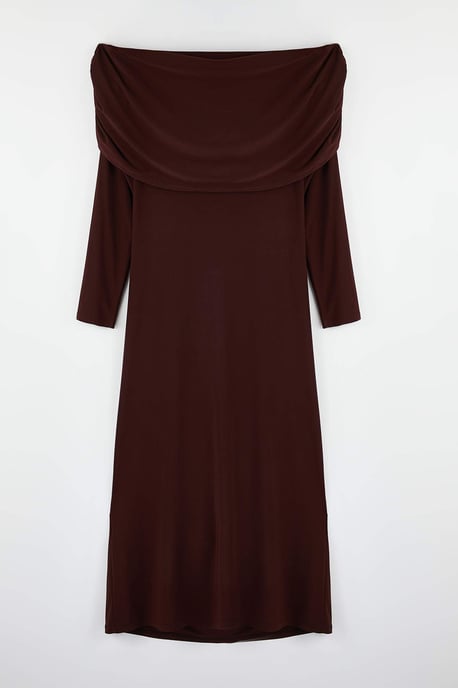 Trendyol Curve Dam Brun Enfärgad Maxi Lång Elegant/Kväll A-linje Plus size Klänning - Image 5