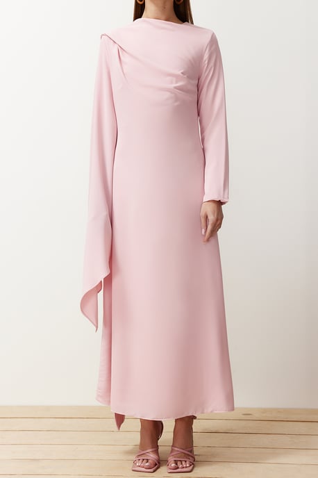 Trendyol Modest Dames Roze Effen Maxi Lang Stijlvol/Avond Recht Modest Avond Jurken - Image 4