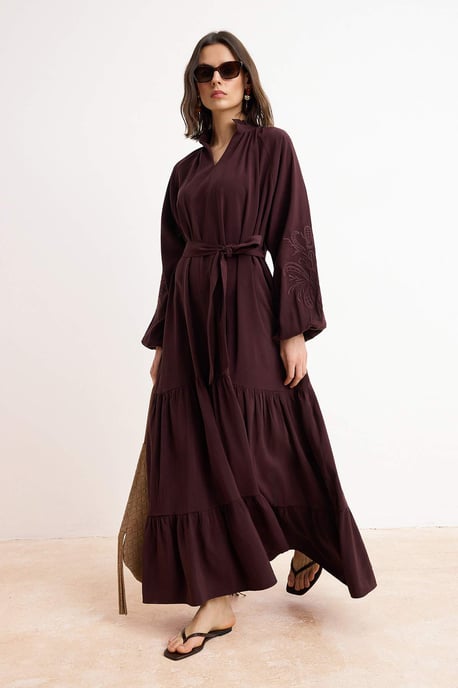 Trendyol Modest Dames Paars Effen Maxi Lang Skater Modest Jurken - Image 1