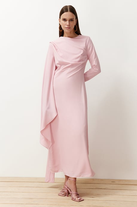 Trendyol Modest Dames Roze Effen Maxi Lang Stijlvol/Avond Recht Modest Avond Jurken - Image 6