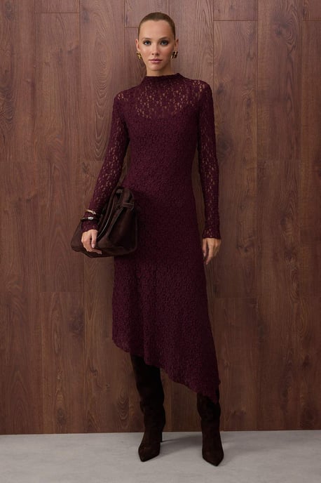 TRENDYOLMİLLA Women's Purple Plain Maxi Long Evening / Daily Asymmetric Dresses - Image 1
