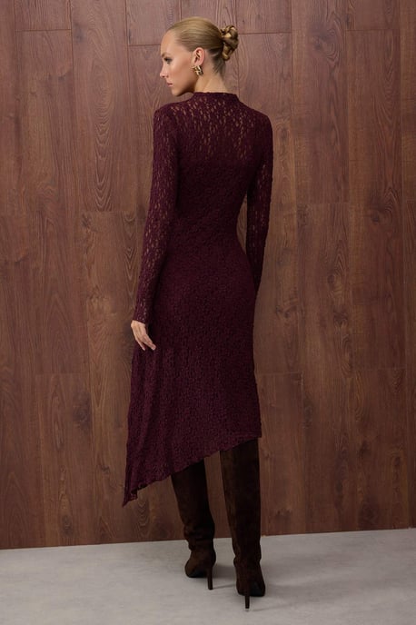 TRENDYOLMİLLA Women's Purple Plain Maxi Long Evening / Daily Asymmetric Dresses - Image 3