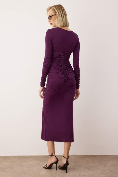 TRENDYOLMİLLA Dames Paars Effen Maxi Lang Stijlvol/Avond Bodycon Jurken - Image 3