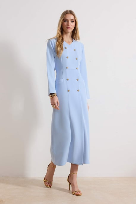 Trendyol Modest Dames Blauw Effen Maxi Lang Zakelijk Double-breasted Modest Jurken - Image 1