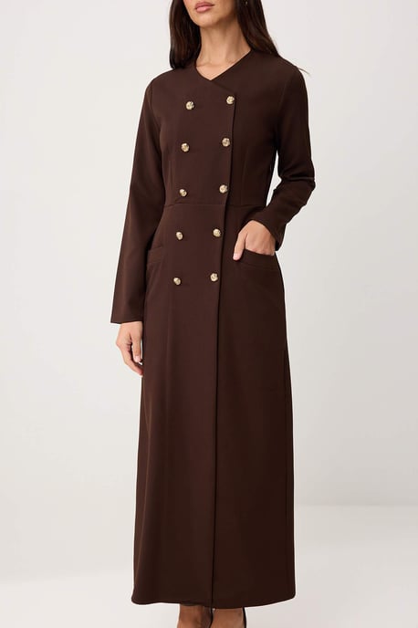 Trendyol Modest Dames Bruin Effen Maxi Lang Zakelijk Double-breasted Modest Jurken - Image 2