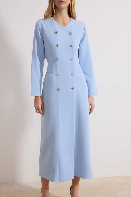 Trendyol Modest Dames Blauw Effen Maxi Lang Zakelijk Double-breasted Modest Jurken - Image 2